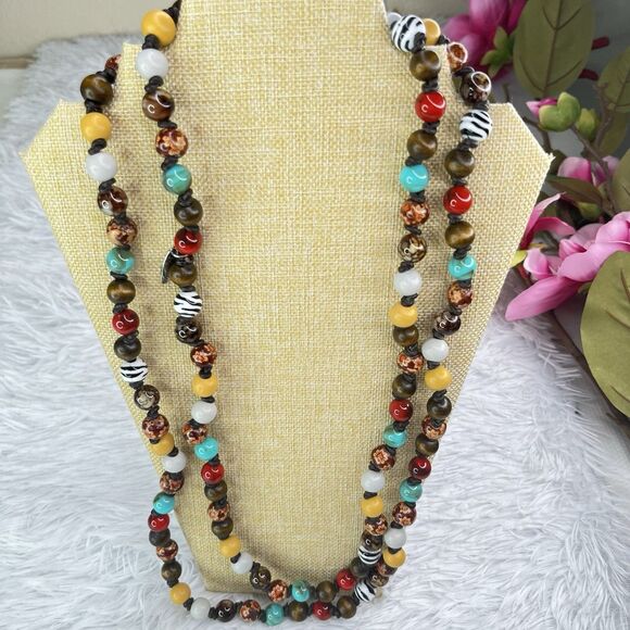Plunder Design Jewelry Willa Multi Color Beaded Brown Cord Necklace multi color - Picture 1 of 5